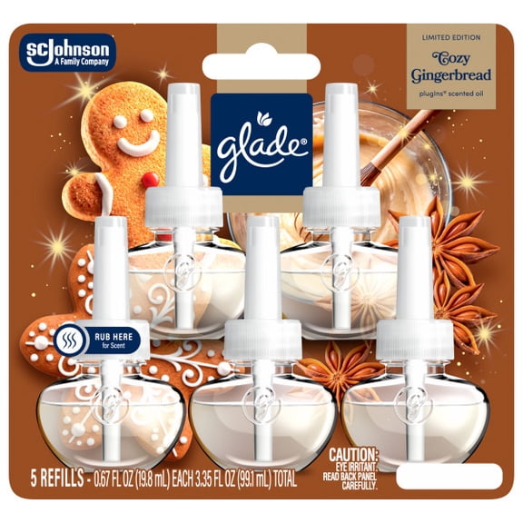 Glade PlugIns Scented Oil Cozy Gingerbread Air Freshener Refills, 5 Pack - 3.35 fl oz