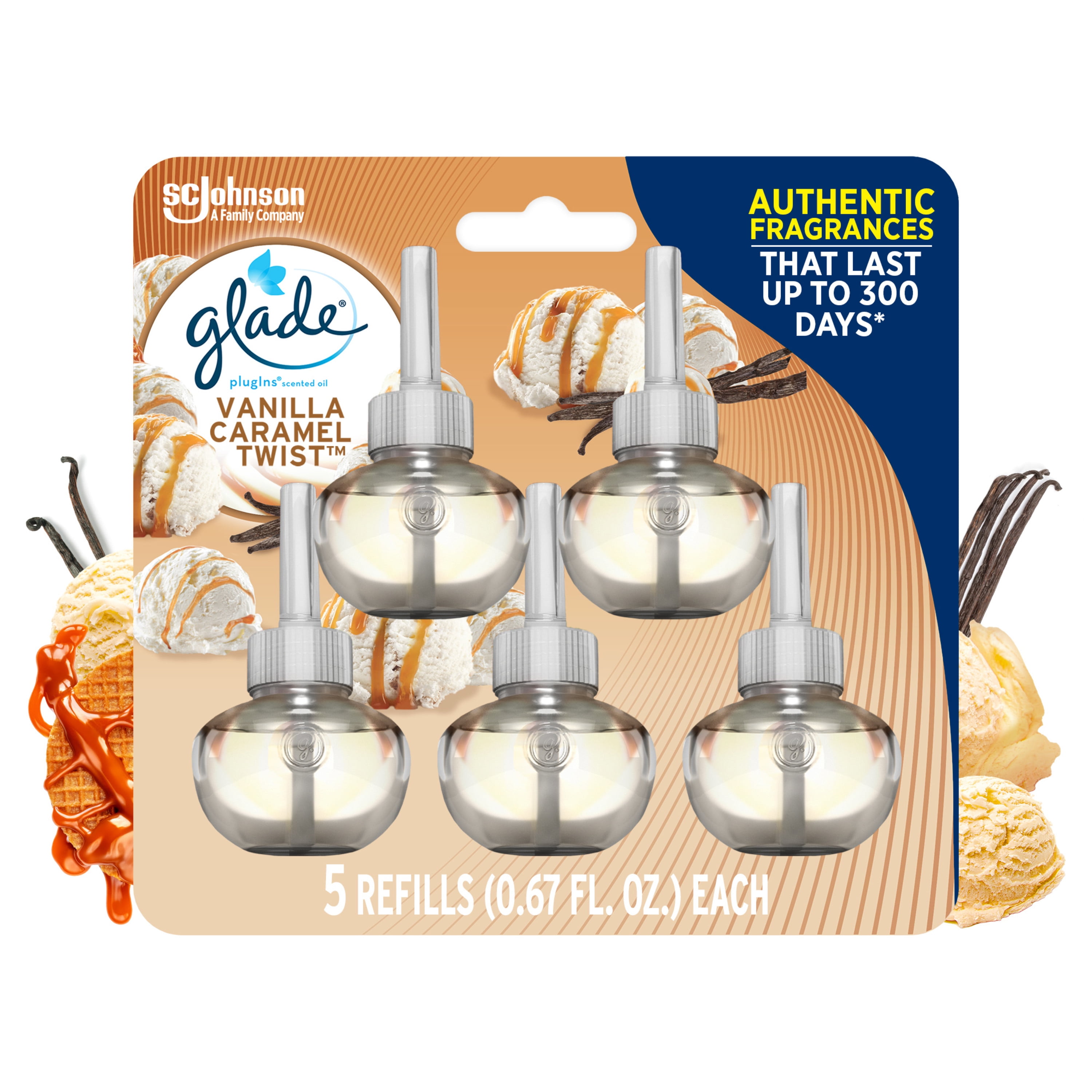 Glade PlugIns Scented Oil 5 Refills, Air Freshener , Vanilla Caramel Twist, 5 x 0.67 oz