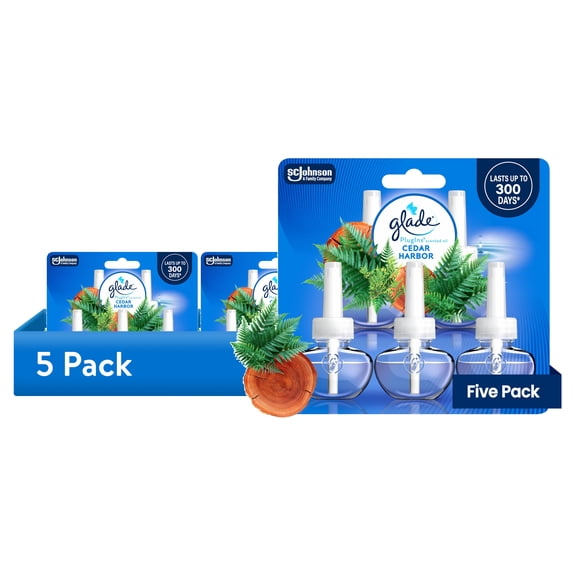 (5 pack) Glade® PlugIns® Scented Oil, Air Freshener, Cedar Harbor, Essential Oil Infused Wall Plug In, 3.35 FL oz, Pack of 5