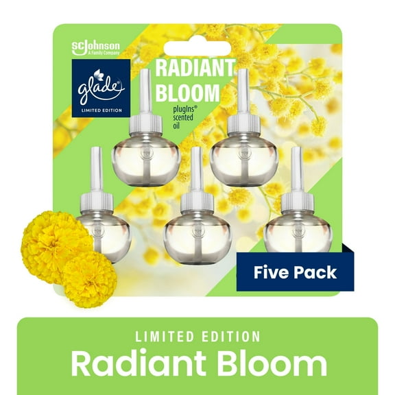 Glade PlugIns Scented Oil Air Freshener, Radiant Bloom Limited Edition, 3.35 oz Total, 5 Refills