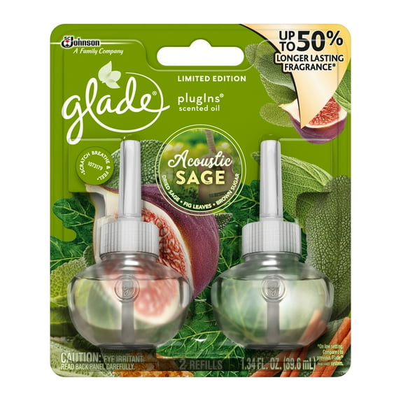Glade PlugIns Scented Oil Air Freshener Refill, Acoustic Sage, 1.34 fl oz, 2 ct