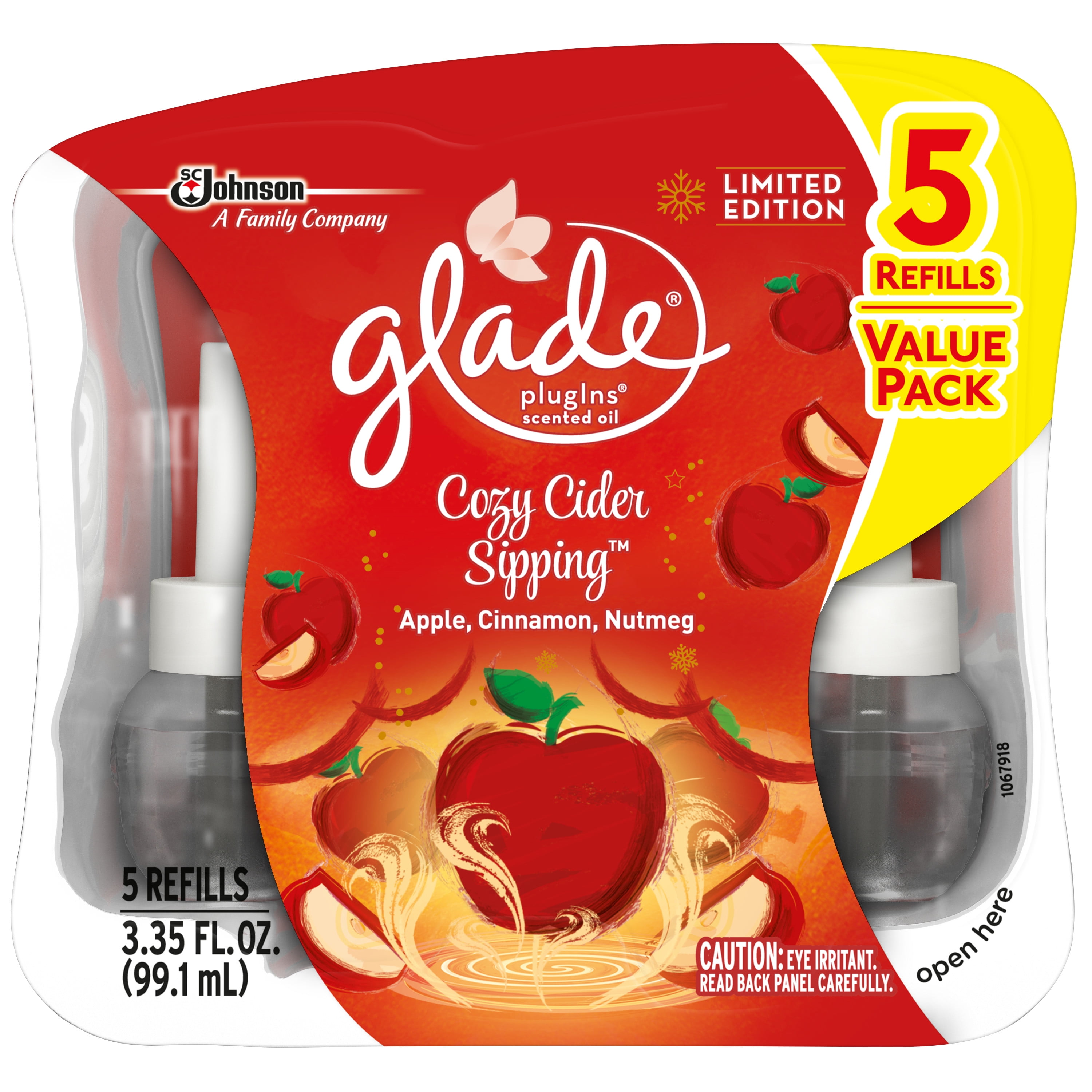 Glade PlugIns Scented Oil Air Freshener Refill, Cozy Cider Sipping, 5 ct, 3.35 fl oz