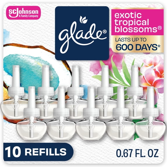 Glade PlugIns Scented Oil 10 Refills, Air Freshener, Exotic Tropical Blossoms, 10 x 0.67 oz, 10 Refills