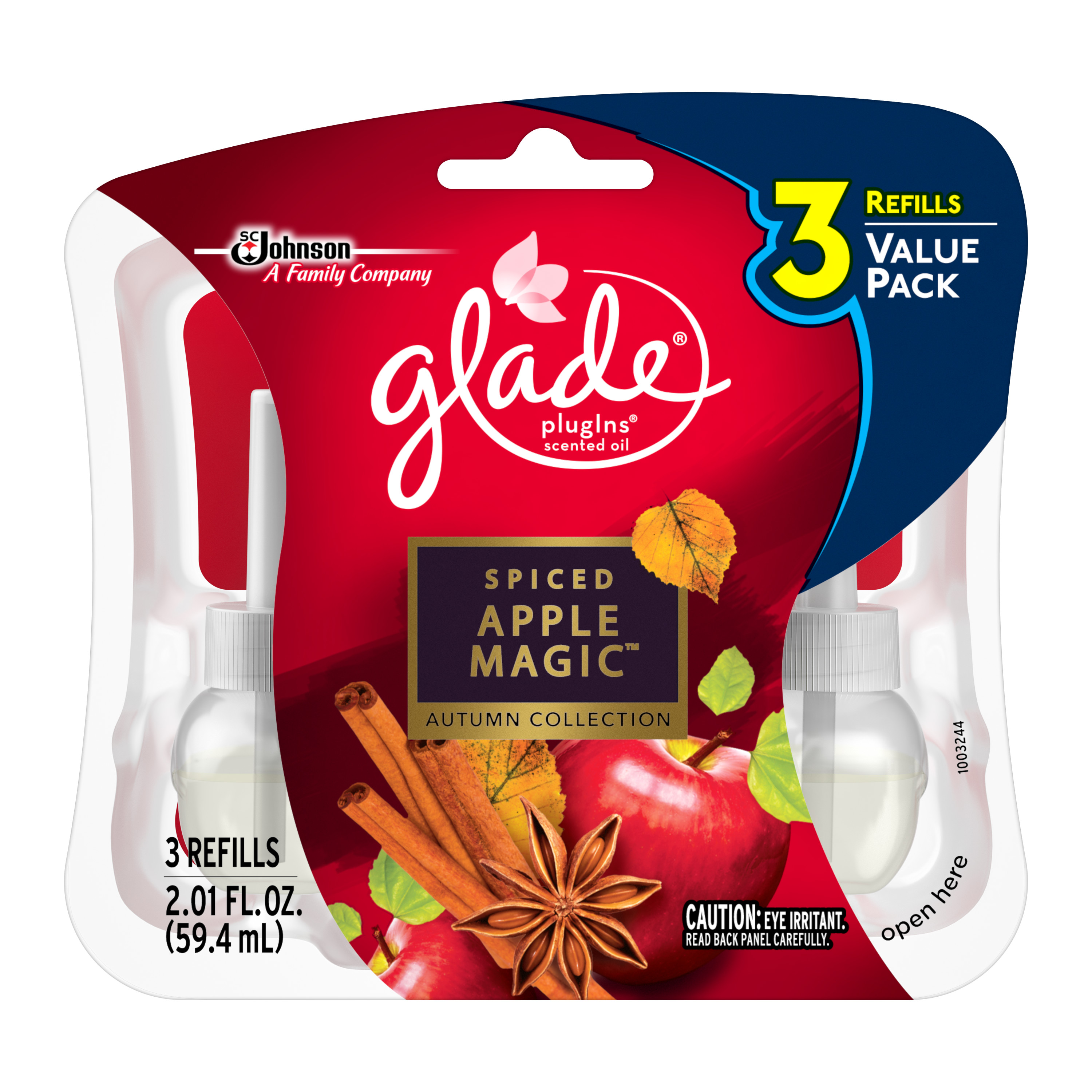 Glade PlugIns Scented Oil Air Freshener Refill, Spiced Apple Magic, 3