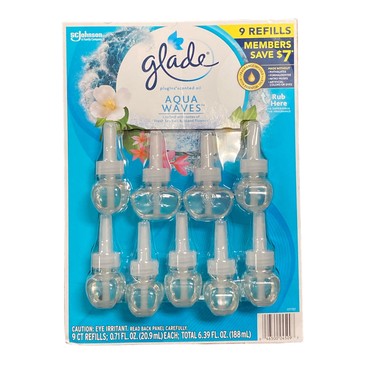 Glade PlugIns Scented Oil Air Freshener Refills, Aqua Waves (6.39 fl. oz., 9 ct.)
