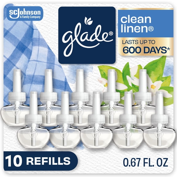 Glade PlugIns Scented Oil 10 Refills, Air Freshener, Clean Linen, 10 x 0.67 oz, 10 Refills