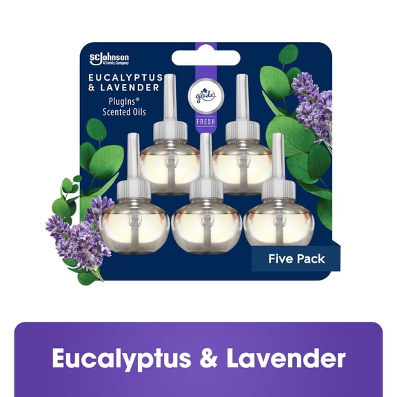 Glade PlugIns Scented Oil Air Freshener Refills, Eucalyptus & Lavender, Fresh Collection, 0.67 fl oz Each, 5 Refills