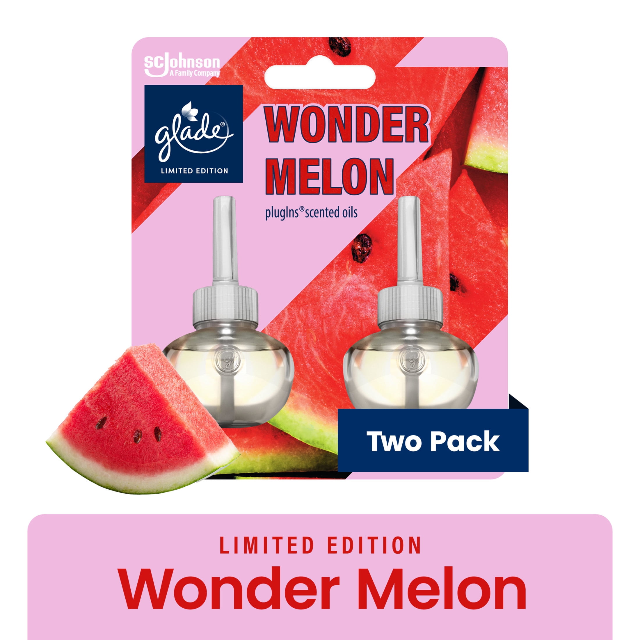 Glade PlugIns Scented Oil Air Freshener, Wonder Melon Limited Edition, 1.34 oz Total, 2 Refills