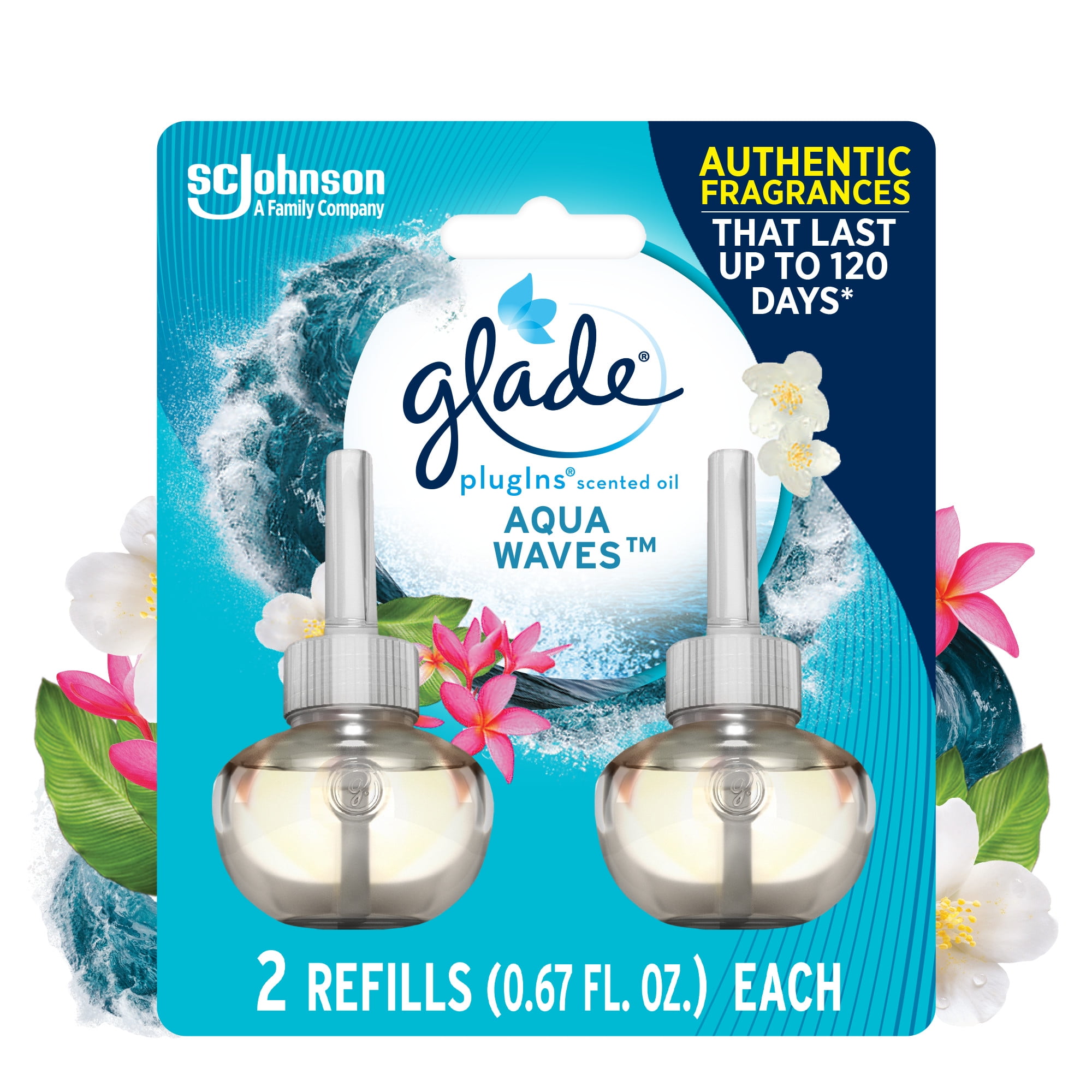 Glade PlugIns Scented Oil Aqua Waves Infused with Essential Oils 0.67 oz 2 Count