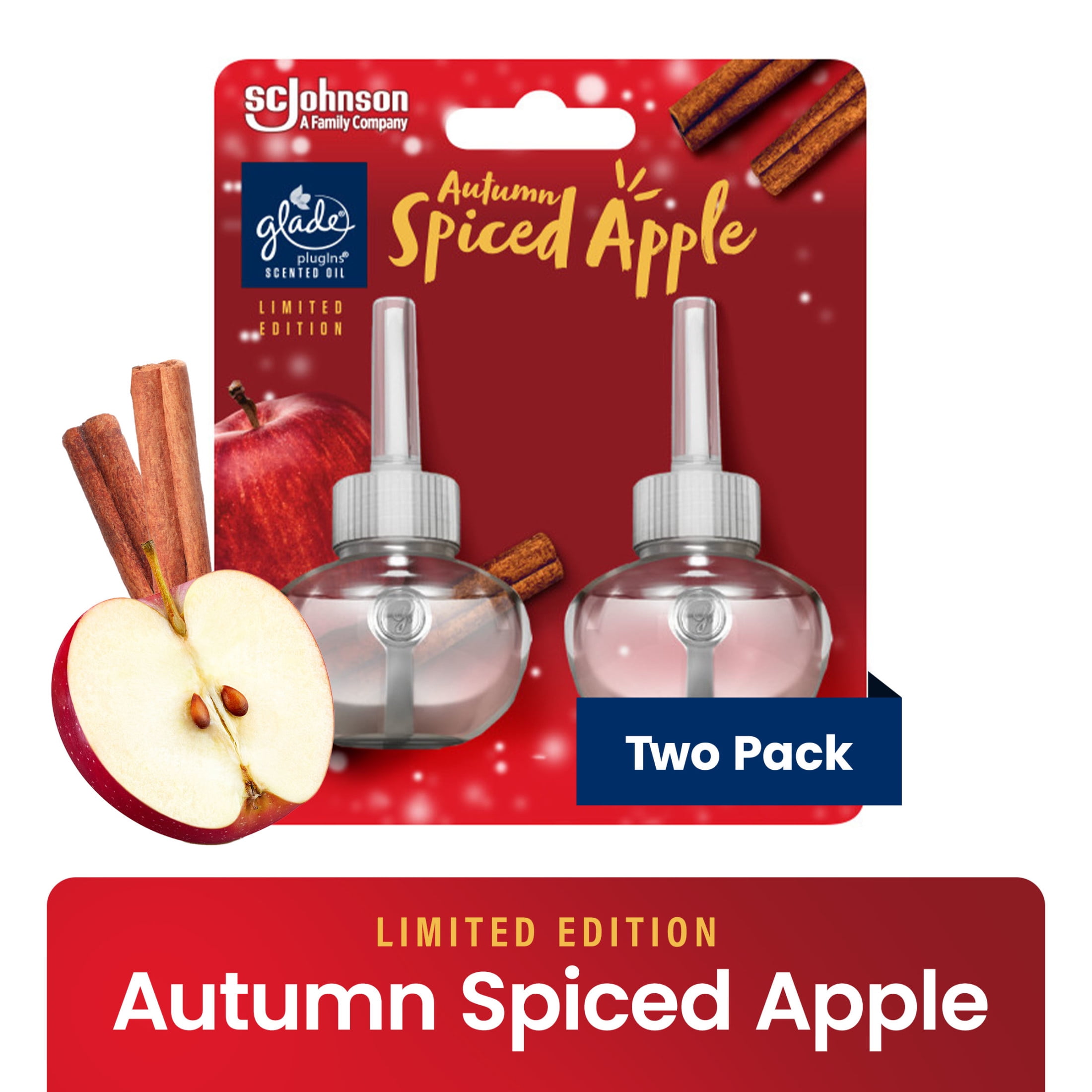 Glade PlugIns Air Freshener Refills, Autumn Spiced Apple, Infused with Essential Oils, 0.67 oz, 2 Count