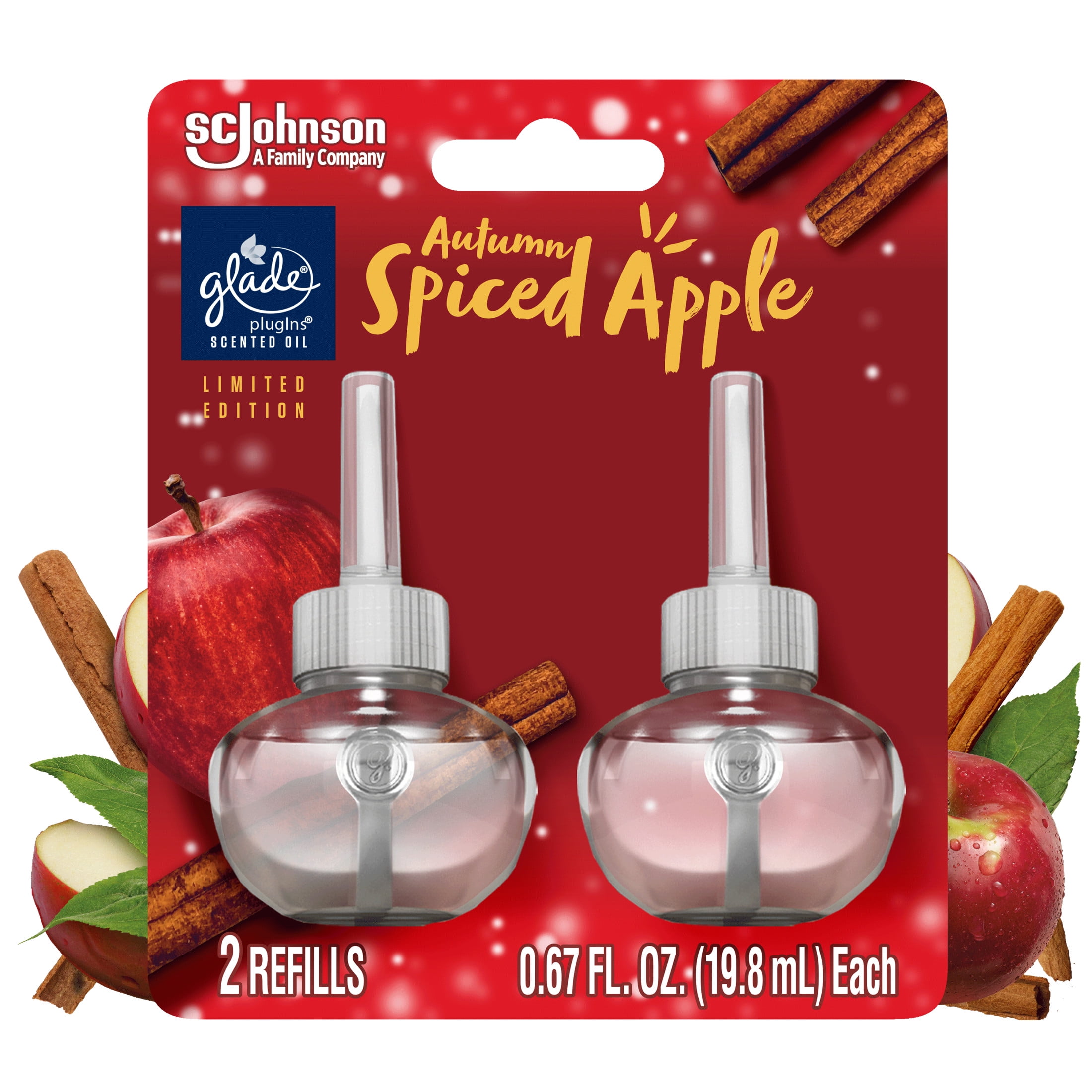 Glade PlugIns Scented Oil, Autumn Spiced Apple, Infused with Essential Oils, 0.67 oz, 2 Count