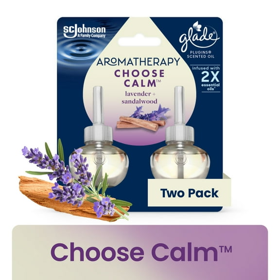 Glade Aromatherapy PlugIns Air Freshener Refills, Choose Calm Scent with Notes of Lavender & Sandalwood, Fragrance Infused with Essential Oils, 2 x 0.67 oz (19.8 ml)