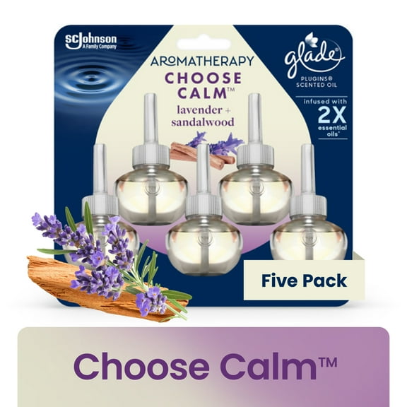Glade Aromatherapy PlugIns Air Freshener Refills, Choose Calm Scent with Notes of Lavender & Sandalwood, Fragrance Infused with Essential Oils, 5 x 0.67 oz (19.8 ml)