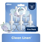 Glade PlugIns Scented Oil 5 Refills, Air Freshener, Clean Linen, Essential Oil Infused Wall Plug In, 3.35 FL oz, Pack of 5