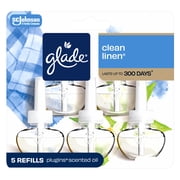 Glade PlugIns Scented Oil 5 Refills, Air Freshener, Clean Linen, Essential Oil Infused Wall Plug In, 3.35 FL oz, 5 Refills