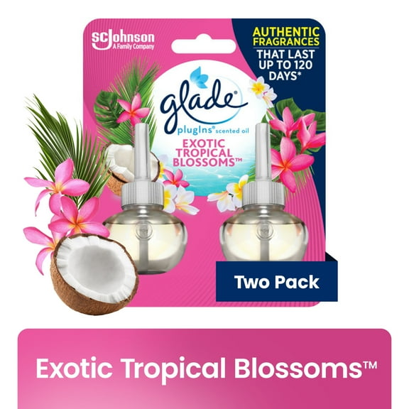 Glade PlugIns Air Freshener Refills, Exotic Tropical Blossoms, Infused with Essential Oils, .67 oz, 2 Count