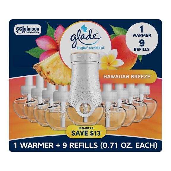 Glade PlugIns Scented Oil, Hawaiian Breeze, 1 Warmer + 9 Refills