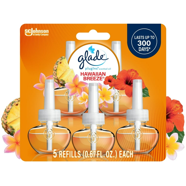 Plugin Scented Oil Refill, Hawaiian Breeze, 0.67 oz, 5/Pack Plugin Scented Oil Refill, Hawaiian Breeze, 0.67 oz, 5/Pack