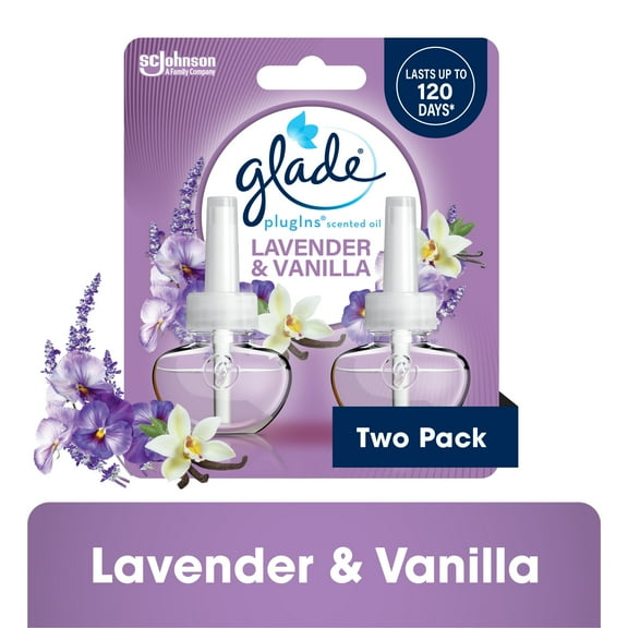 Glade PlugIns Scented Oil 2 Refills, Air Freshener, Lavender & Vanilla, Essential Oil Infused Wall Plug In, 1.34 FL oz, Pack of 2