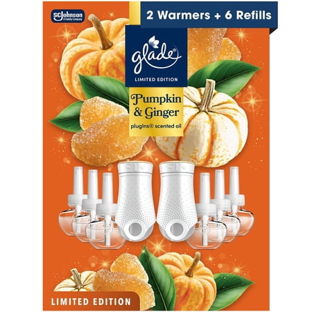 Glade PlugIns Scented Oil, Pumpkin & Ginger, 2 Warmers + 6 Refills