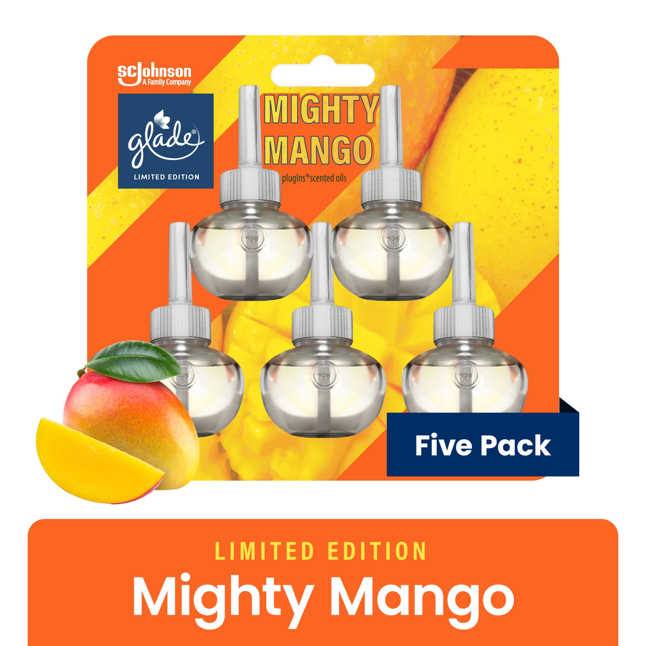Glade PlugIns Scented Oil Refills, 0.67 oz, Mighty Mango, 5 ct
