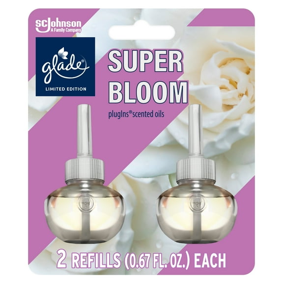 Glade PlugIns Scented Oil Refills, Air freshener, Super Bloom, Infused with Essential Oils, 0.67 oz, 2 Count