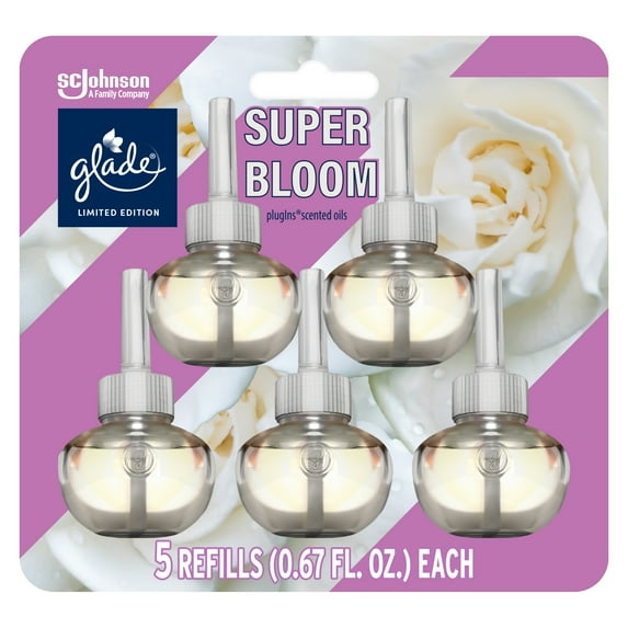 Glade PlugIns Scented Oil Refills, Air freshener, Super Bloom, Infused with Essential Oils, 0.67 oz, 5 Count