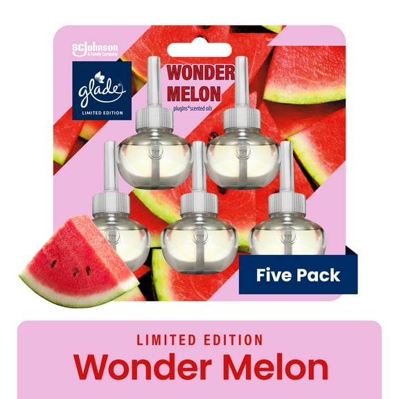Glade PlugIns Scented Oil Refills, Air freshener, Wonder Melon, Infused with Essential Oils, 0.67 oz, 5 Count
