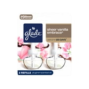 Glade PlugIns Scented Oil 2 Refills, Air Freshener, Sheer Vanilla Embrace, Essential Oil Infused Wall Plug In, 1.34 fl oz, 2 Refills