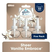 Glade PlugIns Scented Oil 5 Refills, Air Freshener, Sheer Vanilla Embrace, Essential Oil Infused Wall Plug In, 3.35 FL oz, Pack of 5