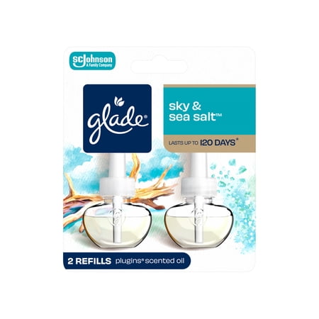 Glade PlugIns Scented Oil 2 Refills, Air Freshener, Sky & Sea Salt, Essential Oil Infused Wall Plug In, 1.34 FL oz, Pack of 2