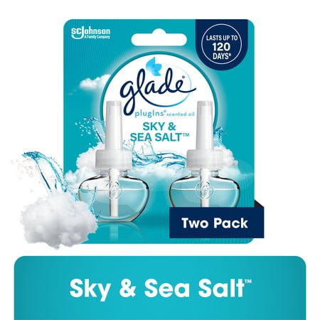 Glade PlugIns Scented Oil 2 Refills, Air Freshener, Sky & Sea Salt, Essential Oil Infused Wall Plug In, 1.34 FL oz, Pack of 2