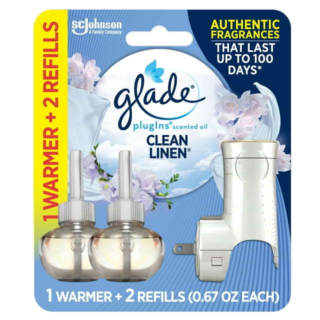 Glade PlugIns Scented Oil Warmer + 2 Refills, Air Freshener, Clean