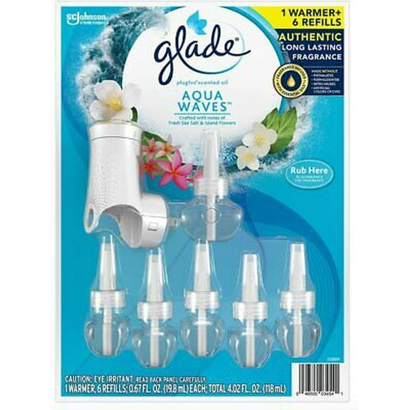 Glade PlugIns Scented Oil Warmer + 6 Refills (Aqua Waves)