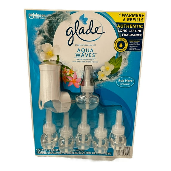 Glade PlugIns Scented Oil, Warmer + 6 Refills Aqua Waves