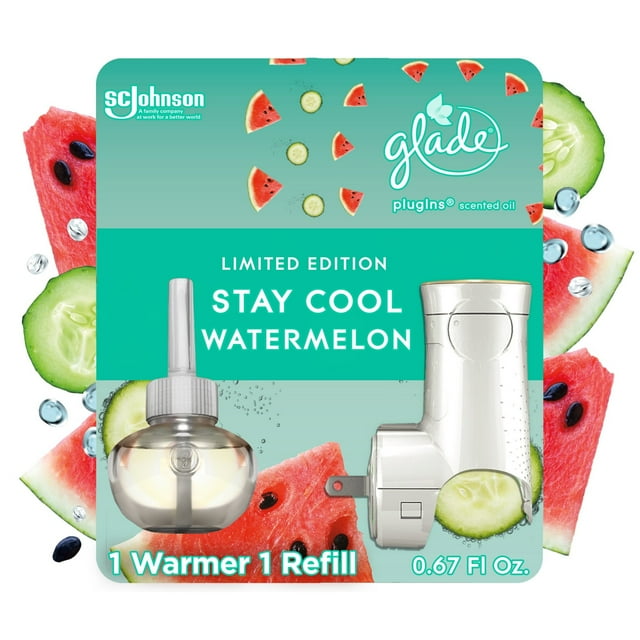 Glade PlugIns Scented Oil Warmer + Refill, Stay Cool Watermelon Scent