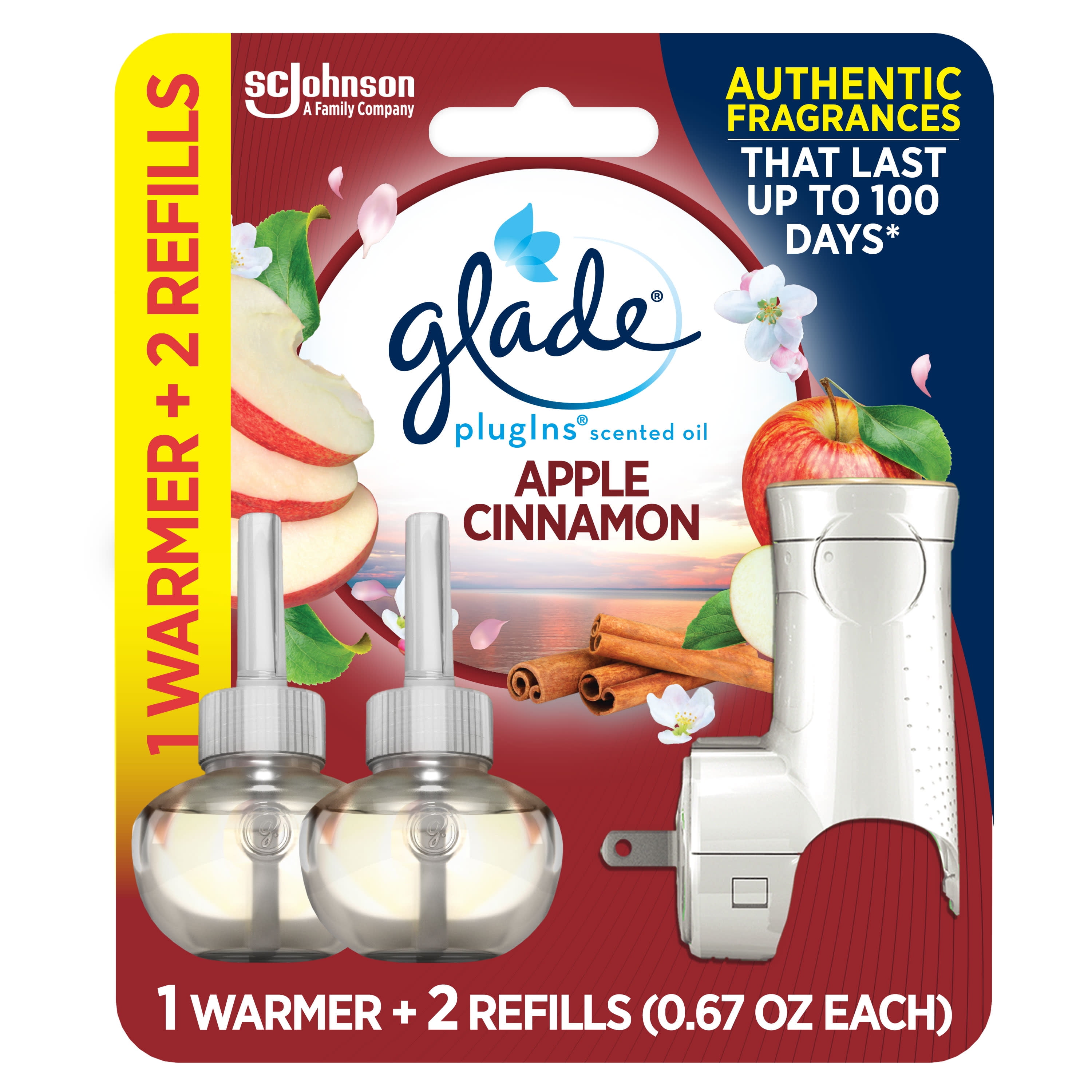 Glade PlugIns Scented Oil Warmers + 2 Refills, Air Freshener, Apple  Cinnamon, 2 x 0.67 Oz 