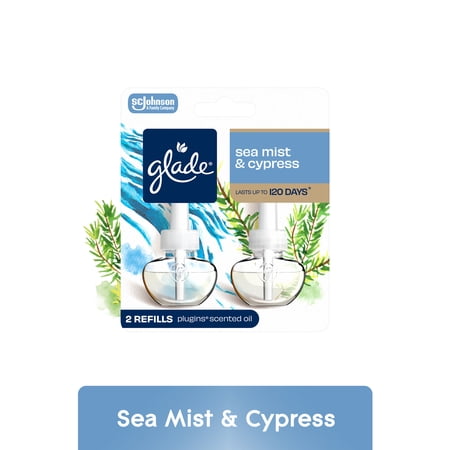 Glade PlugIns Scented Oils Air Freshener Refills, Sea Mist & Cypress, Fresh Collection, 0.67 fl oz Each, 2 Refills