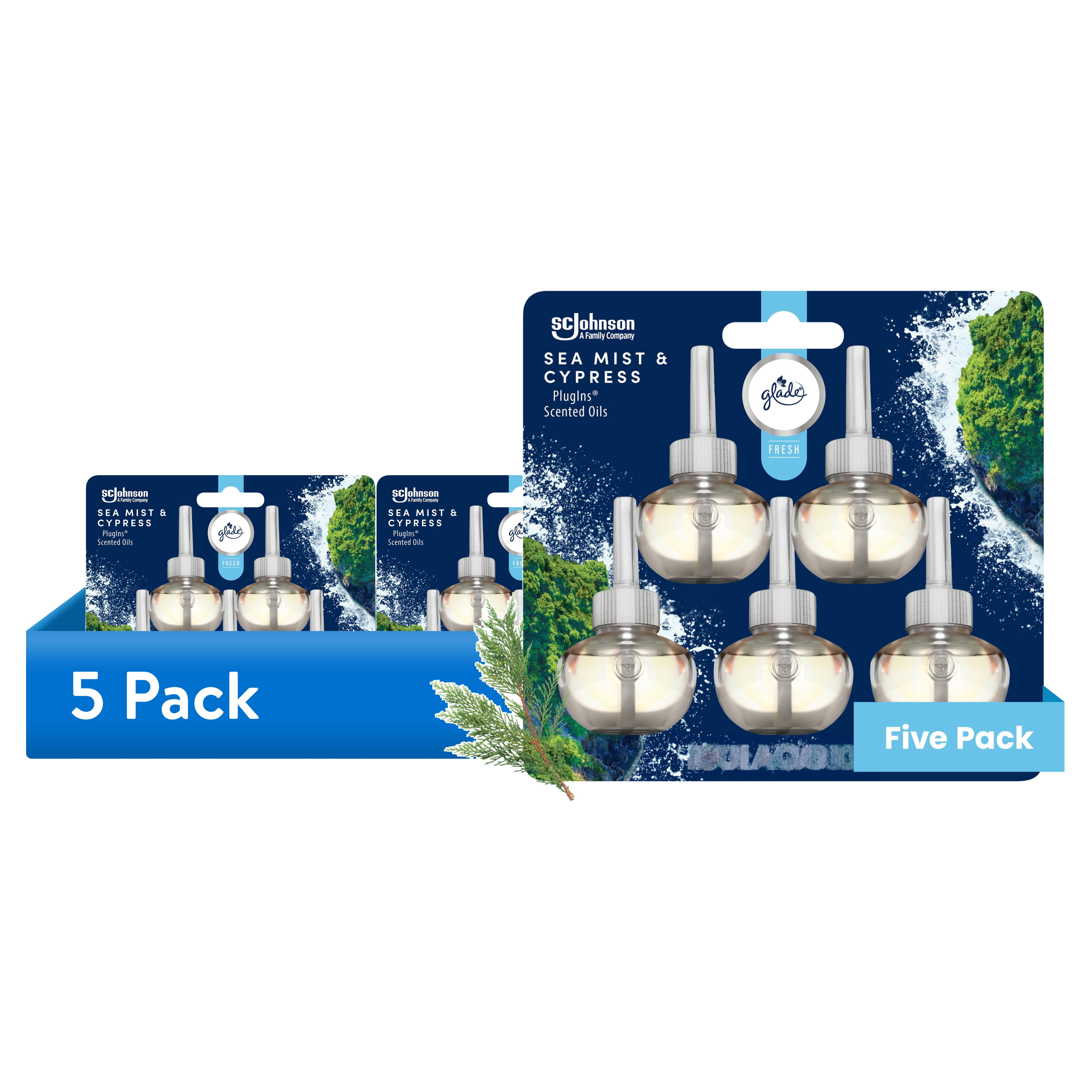 (5 pack) Glade PlugIns Scented Oils Air Freshener Refills, Sea Mist & Cypress, Fresh Collection, 0.67 fl oz Each, 5 Refills