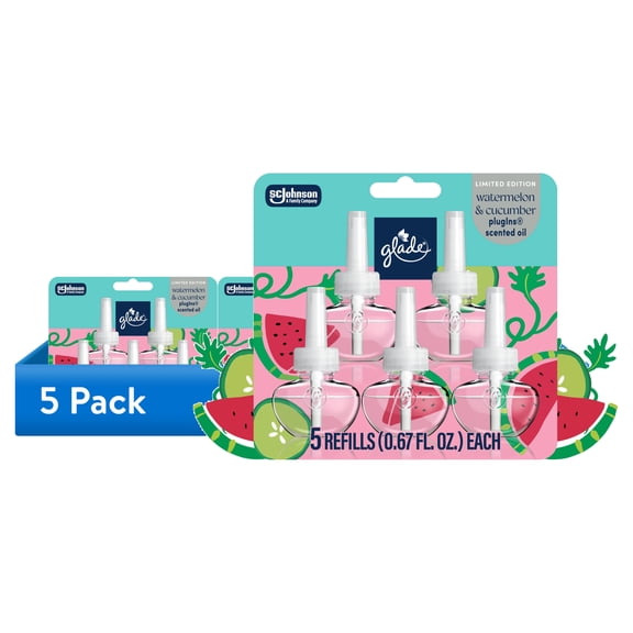 (5 pack) Glade® PlugIns® Refills Air Freshener, Watermelon & Cucumber, 3.35oz., 5 count