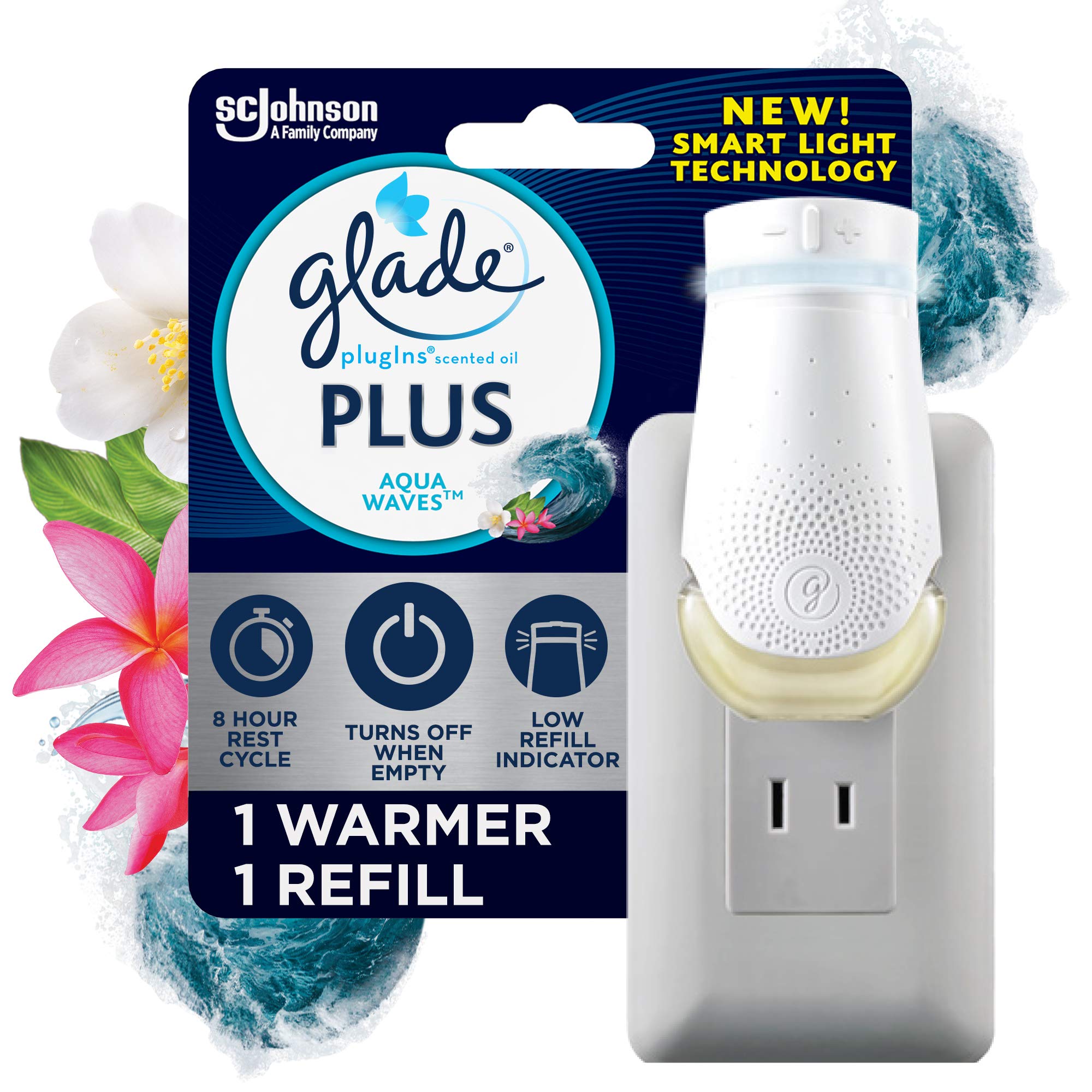 Glade Plugin Plus Air Freshener Starter Kit, Scented Oil For Home And Bathroom, Aqua Waves, 0.67