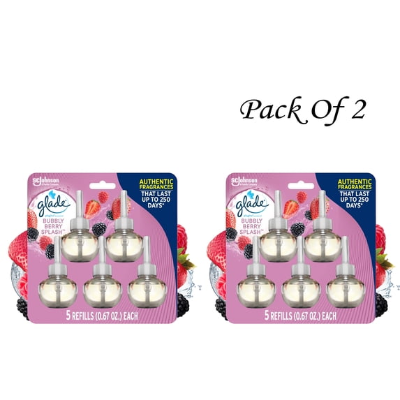 Glade Plugins Air Freshener Refills, Mothers Day Gifts, Bubbly Berry Splash, Infused with Essential Oils, 0.67 oz, 5 Count (Pack Of 2)