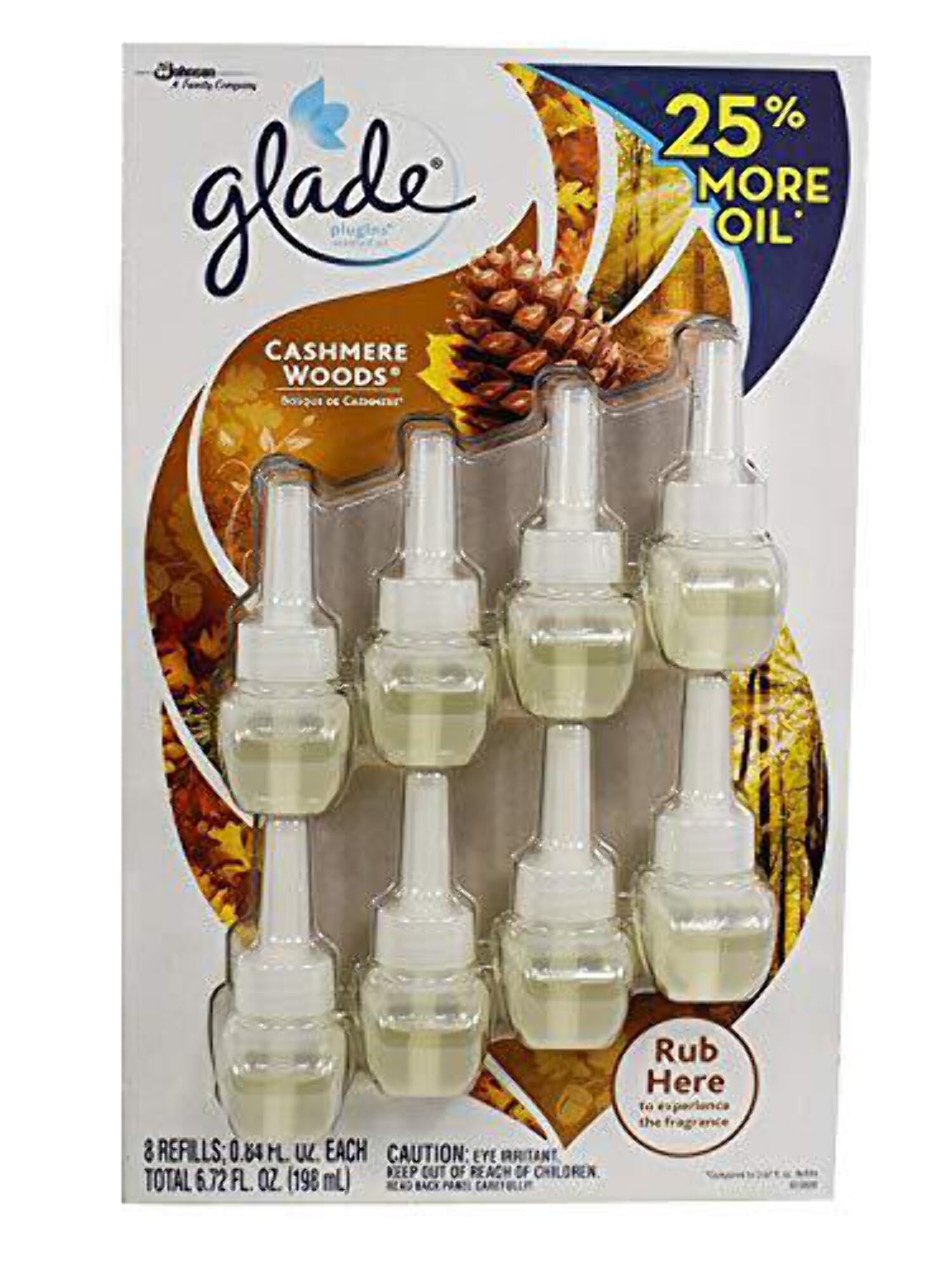 Glade Plugins Cashmere Woods 8 Refills 25 More, 0.84 Fl Oz (Pack of 8