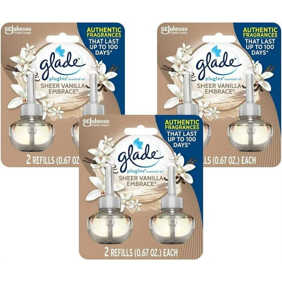 Glade Plugins Refills Sheer Vanilla Embrace, 2 CT 1.34 Fl Oz (Pack - 3)