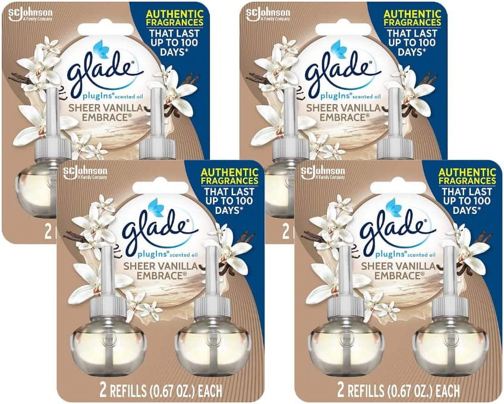 Glade Plugins Refills Sheer Vanilla Embrace, 2 CT 1.34 Fl Oz (Pack 4