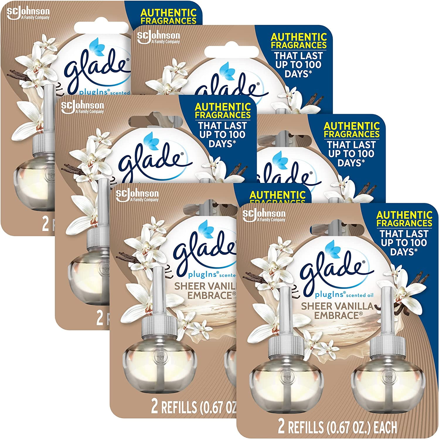 Glade Plugins Refills Sheer Vanilla Embrace, 2 CT 1.34 oz (Pack 6