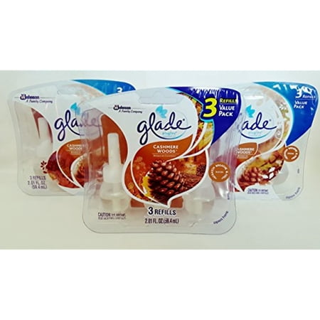 Glade Plugins Scented Oil Refills, Cashmere Woods, 9 Count, 3 Pack