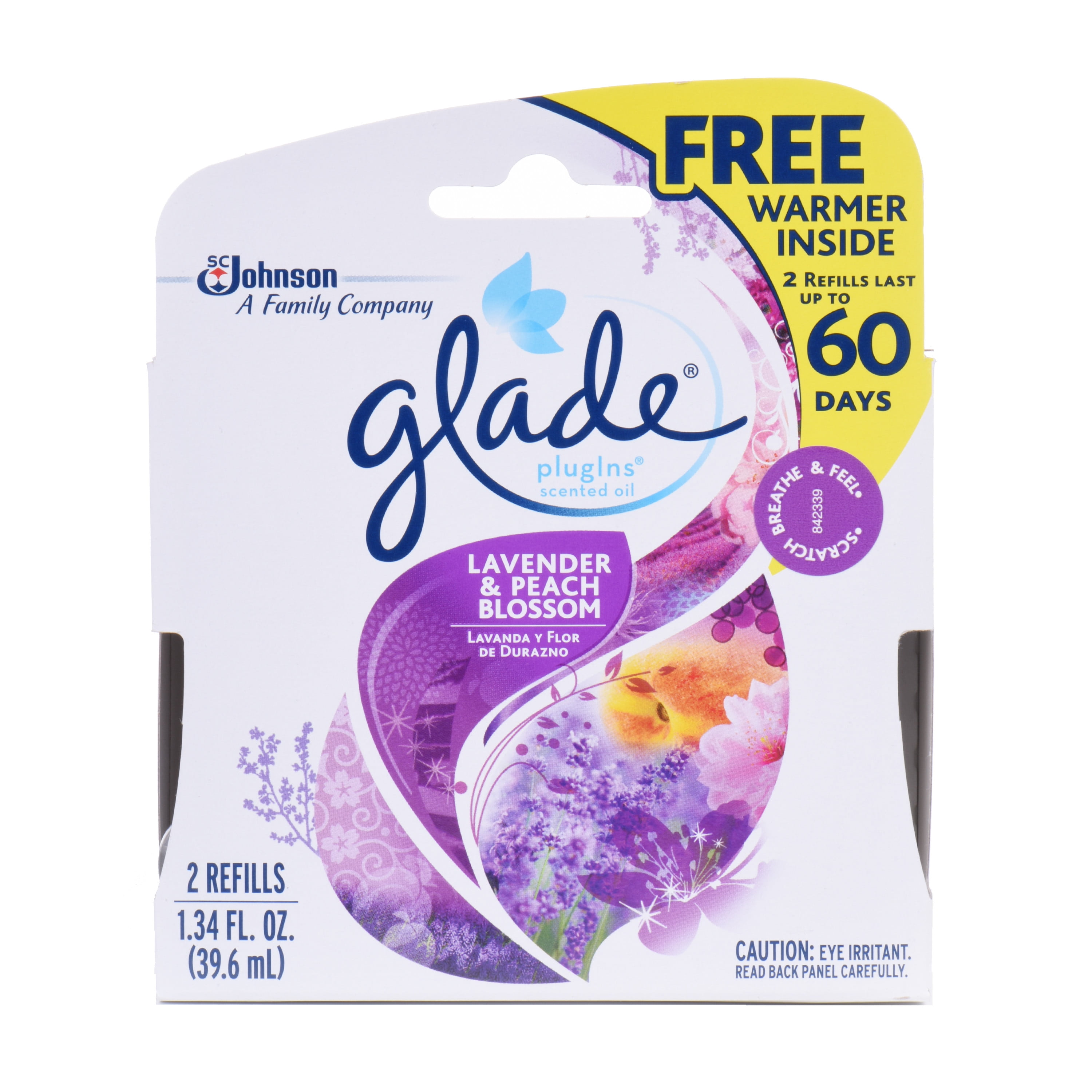 Glade Plugins Scented Oil, Starter Kit, Lavender & Peach Blossom, 1.34
