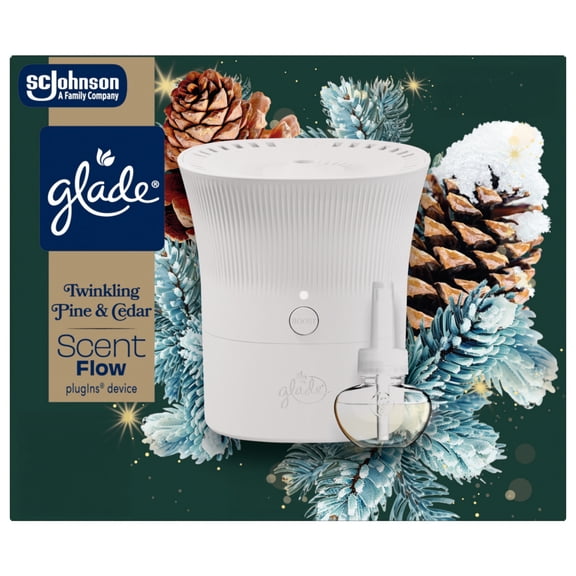 Glade Scent Flow PlugIns Air Freshener Starter Kit, Twinkling Pine & Cedar, 1 Device + 1 Refill, 0.67 fl oz