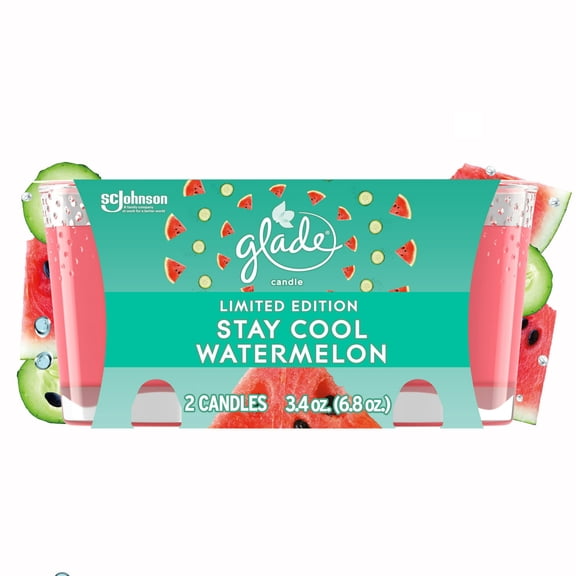 Glade Scented Candle Jar, Stay Cool Watermelon Scent, Infused with Essential Oils, Spring Limited Edition Fragrance, Positive Vibes Collection, 12 Candles, 3.4 Oz, 96 g